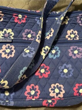 Vera Bradley Navy Quilted Floral Tote with Multicolor Blooms